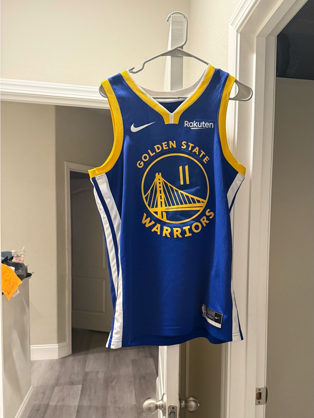 Nike Warriors Blue and Yellow Swingman Basketball Jersey